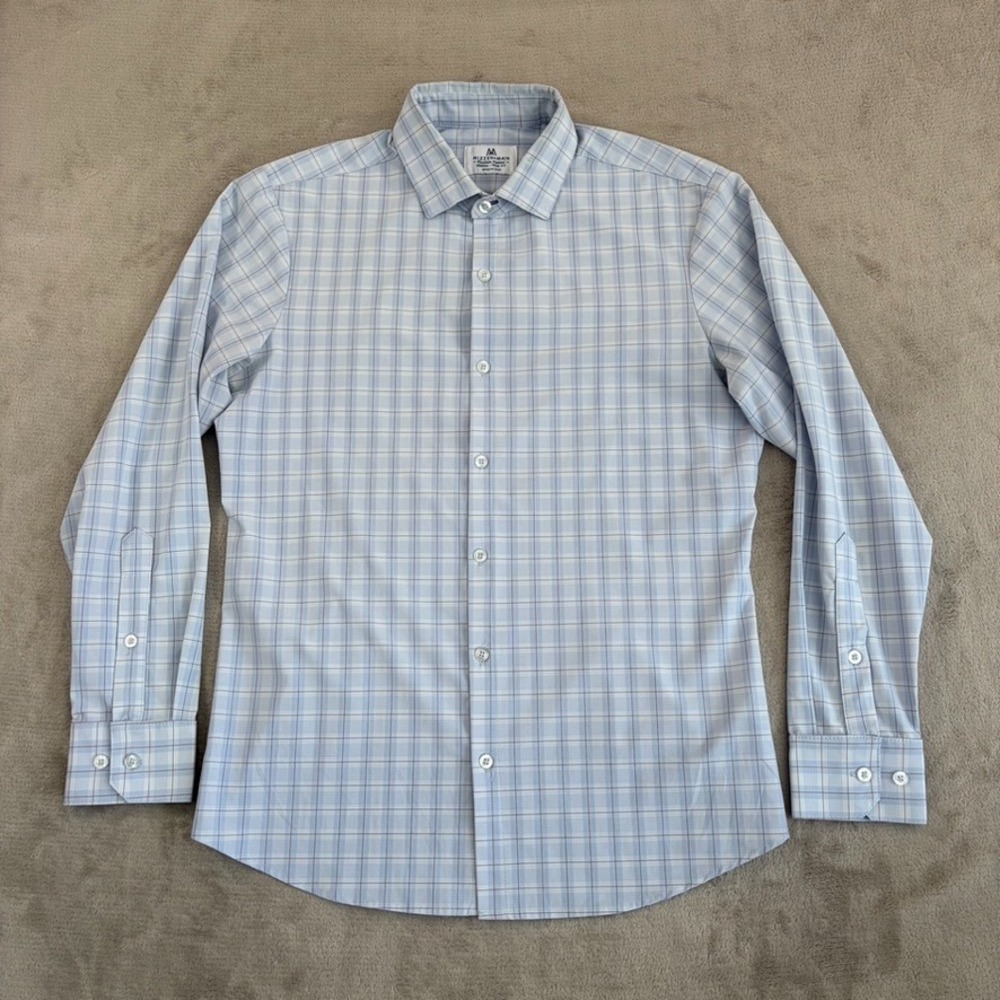 Mizzen+Main Performance Trim Fit‎ Shirt Blue Plaid Mens Medium Long Sleeve NWOT